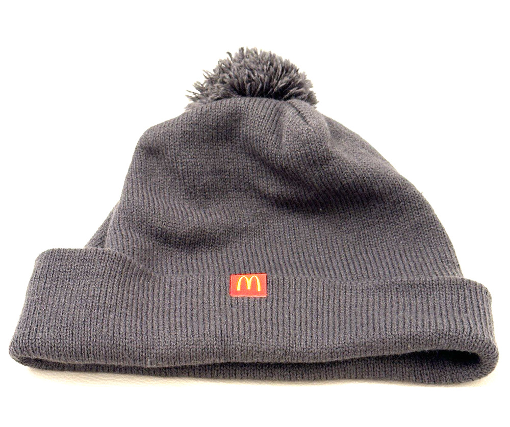 McDonald's Gray Pom Pom Beanie Hat Sport-Tek One Size Winter Knit Cap.